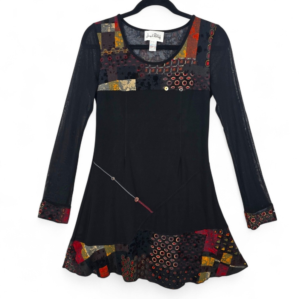 Joseph Ribkoff Black Mesh Burnout Velvet Abstract Tunic Top Womens 4 Whimsygoth